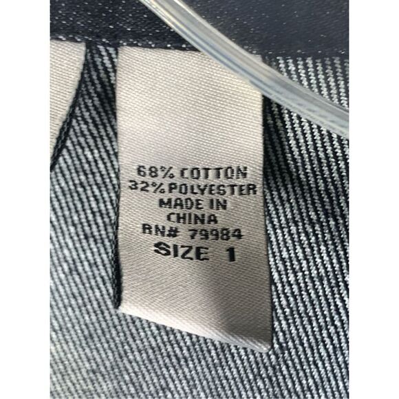 Chico’s Platinum Women's Denim Jean Rhinestone Button Up Jacket Blue Medium - Picture 3 of 8